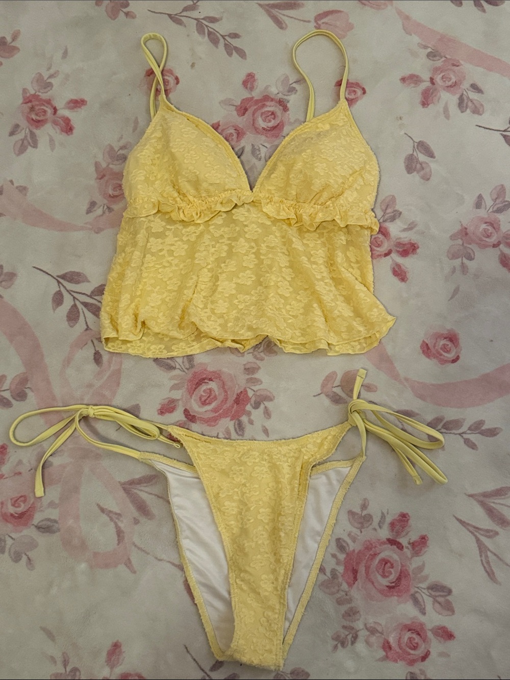 Samiol Delicate Yellow Lace Two-Piece Bikini Set